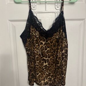 Leopard Print Lace Trim Cami Top